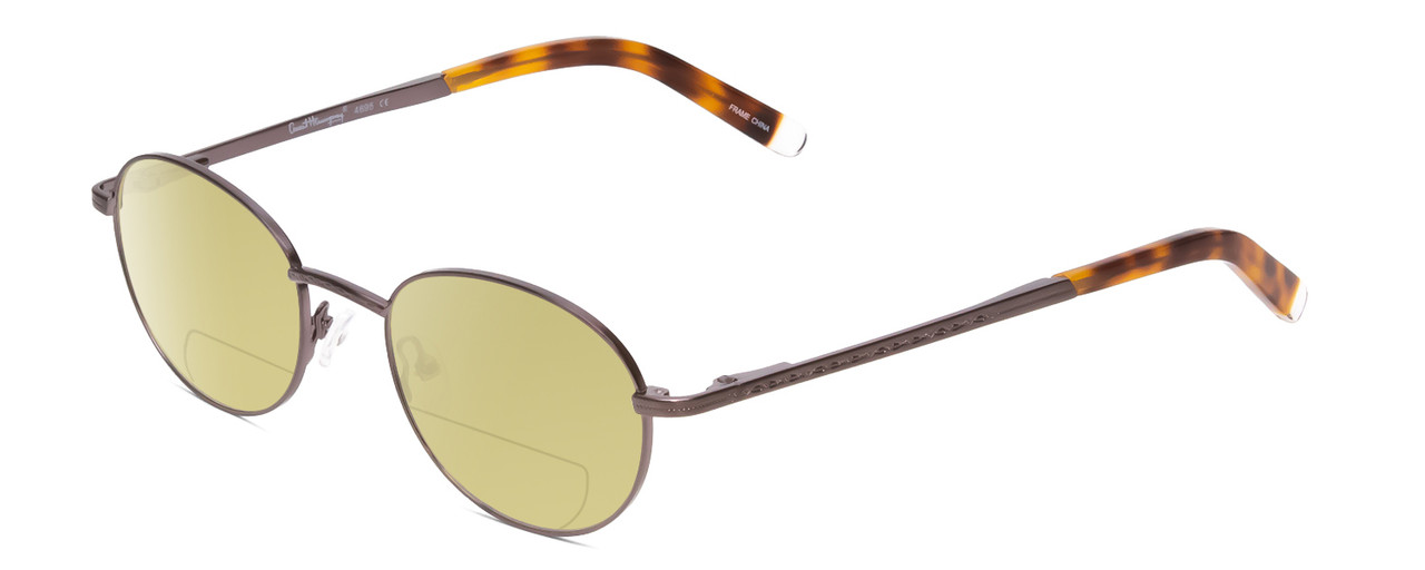 Profile View of Ernest Hemingway H4695 Designer Polarized Reading Sunglasses with Custom Cut Powered Sun Flower Yellow Lenses in Pewter Silver/Tortoise Havana Clear Tips Unisex Round Full Rim Stainless Steel 48 mm