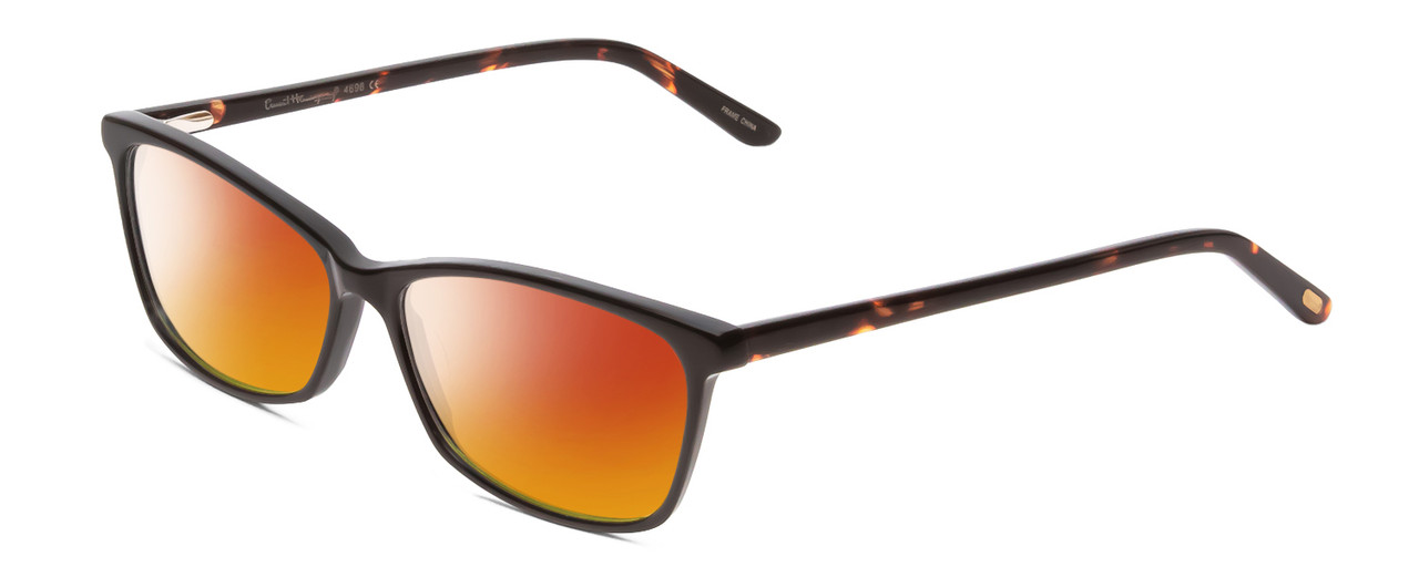 Profile View of Ernest Hemingway H4696 Designer Polarized Sunglasses with Custom Cut Red Mirror Lenses in Shiny Black/Tortoise Havana Brown Yellow Ladies Cateye Full Rim Acetate 54 mm