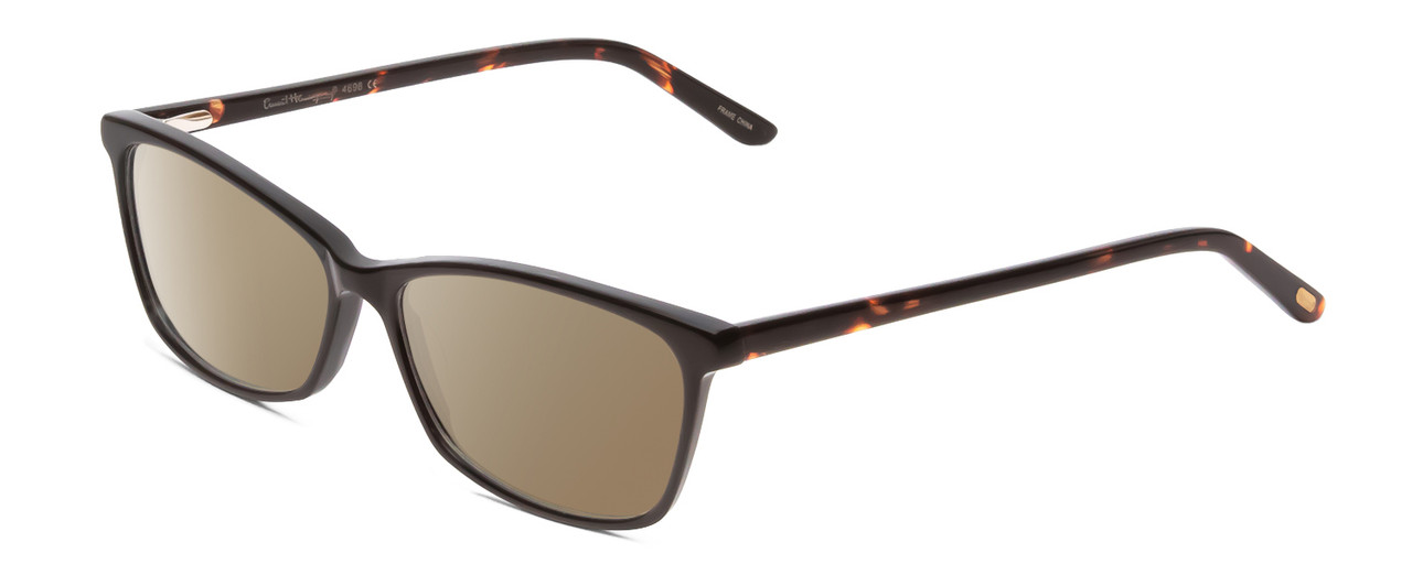 Profile View of Ernest Hemingway H4696 Designer Polarized Sunglasses with Custom Cut Amber Brown Lenses in Shiny Black/Tortoise Havana Brown Yellow Ladies Cateye Full Rim Acetate 54 mm