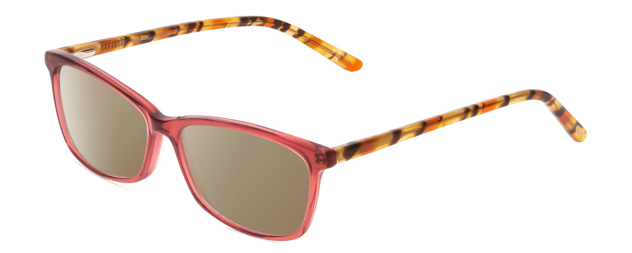 Profile View of Ernest Hemingway H4696 Designer Polarized Sunglasses with Custom Cut Amber Brown Lenses in Ruby Red Crystal/Orange Yellow Brown Tiger Print Ladies Cateye Full Rim Acetate 54 mm