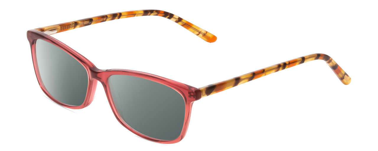 Profile View of Ernest Hemingway H4696 Designer Polarized Sunglasses with Custom Cut Smoke Grey Lenses in Ruby Red Crystal/Orange Yellow Brown Tiger Print Ladies Cateye Full Rim Acetate 54 mm