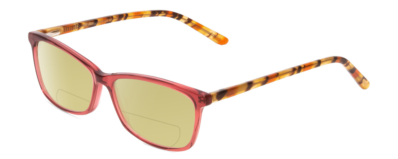 Profile View of Ernest Hemingway H4696 Designer Polarized Reading Sunglasses with Custom Cut Powered Sun Flower Yellow Lenses in Ruby Red Crystal/Orange Yellow Brown Tiger Print Ladies Cateye Full Rim Acetate 54 mm