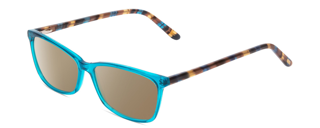 Profile View of Ernest Hemingway H4696 Designer Polarized Sunglasses with Custom Cut Amber Brown Lenses in Teal Blue Green Crystal/Brown Yellow Navy Gold Striped Ladies Cateye Full Rim Acetate 54 mm