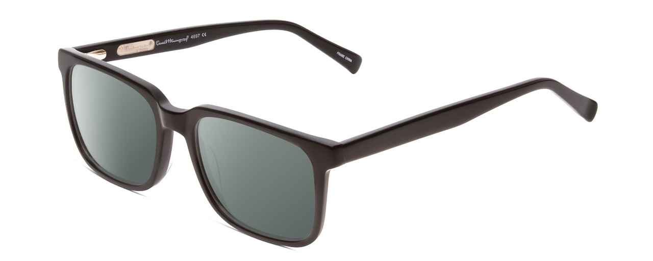 Profile View of Ernest Hemingway H4697 Designer Polarized Sunglasses with Custom Cut Smoke Grey Lenses in Gloss Black Unisex Square Full Rim Acetate 53 mm