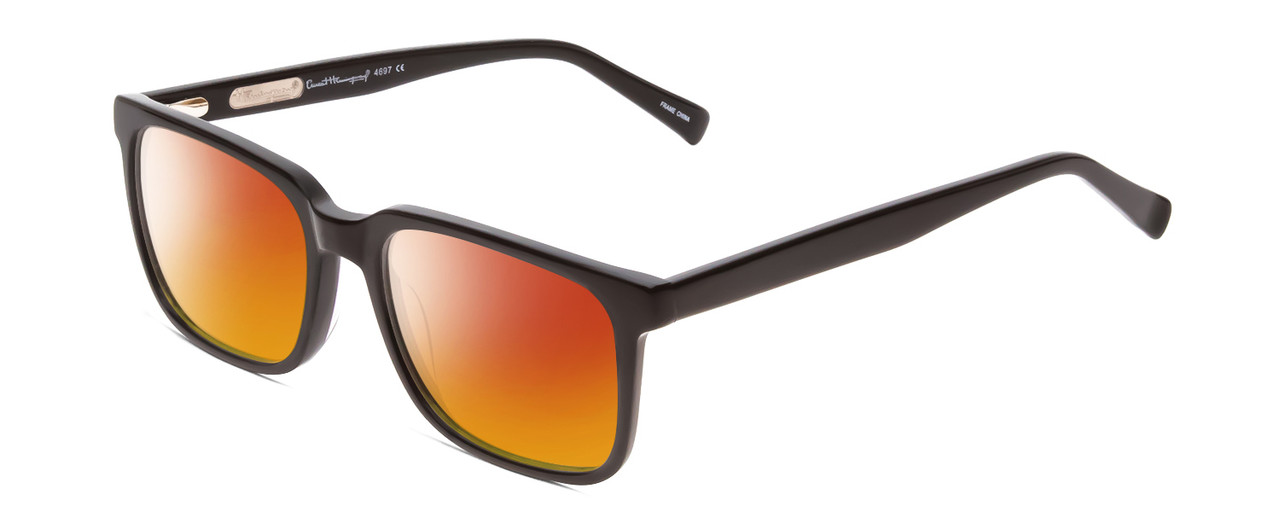 Profile View of Ernest Hemingway H4697 Designer Polarized Sunglasses with Custom Cut Red Mirror Lenses in Gloss Black Unisex Square Full Rim Acetate 53 mm