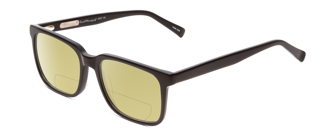 Profile View of Ernest Hemingway H4697 Designer Polarized Reading Sunglasses with Custom Cut Powered Sun Flower Yellow Lenses in Gloss Black Unisex Square Full Rim Acetate 53 mm