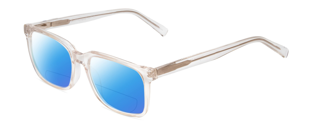 Profile View of Ernest Hemingway H4697 Designer Polarized Reading Sunglasses with Custom Cut Powered Blue Mirror Lenses in Gloss Crystal Clear Unisex Square Full Rim Acetate 53 mm