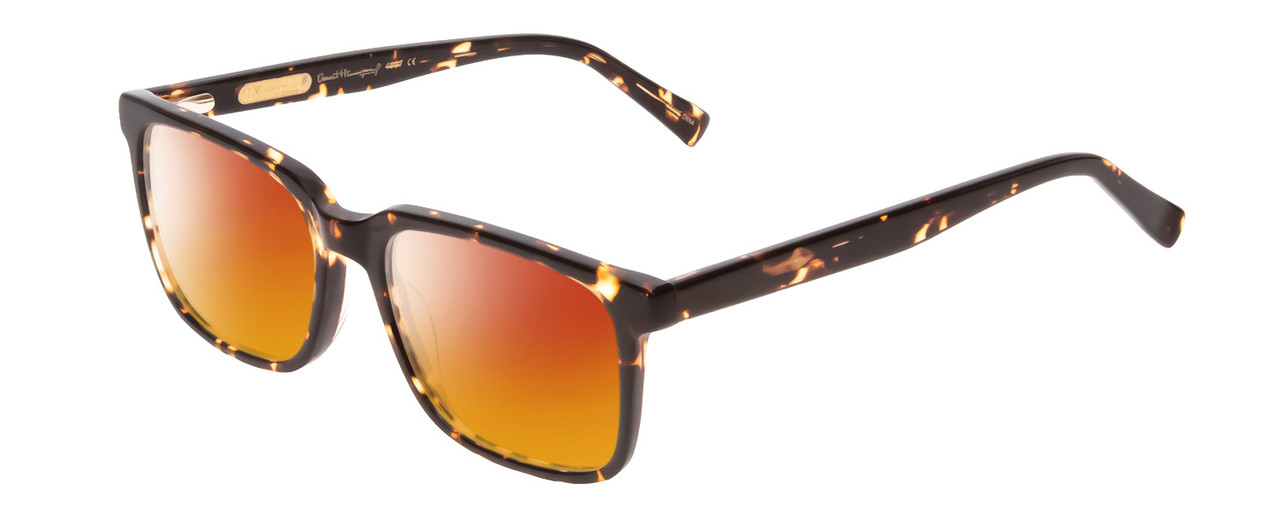 Profile View of Ernest Hemingway H4697 Designer Polarized Sunglasses with Custom Cut Red Mirror Lenses in Gloss Tortoise Havana Brown Yellow Unisex Square Full Rim Acetate 53 mm