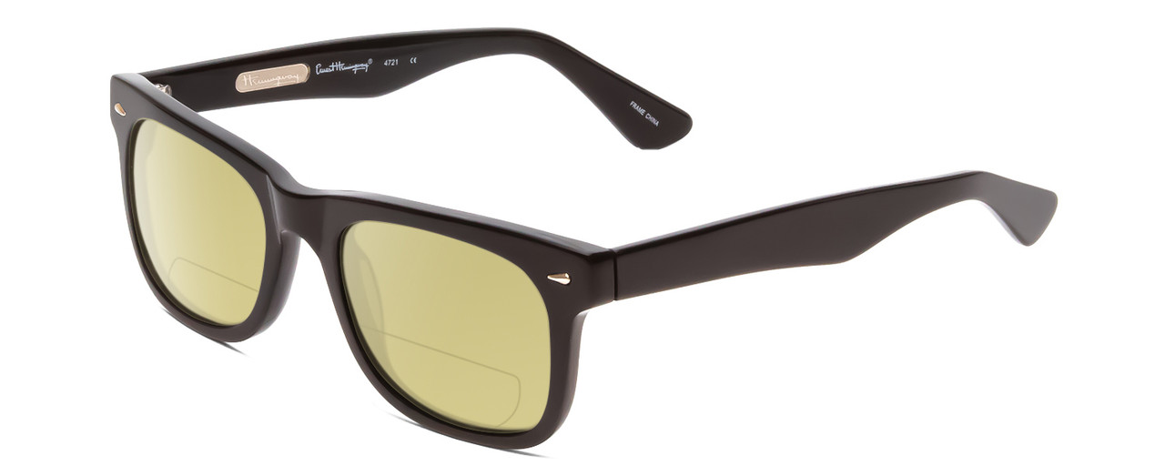 Profile View of Ernest Hemingway H4721 Designer Polarized Reading Sunglasses with Custom Cut Powered Sun Flower Yellow Lenses in Gloss Black Silver Studs  Unisex Cateye Full Rim Acetate 50 mm