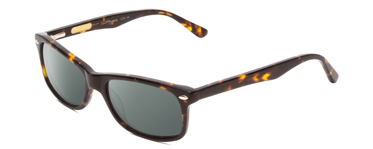 Profile View of Ernest Hemingway H4730 Designer Polarized Sunglasses with Custom Cut Smoke Grey Lenses in Tortoise Havana Brown Gold/Silver Stud Unisex Rectangle Full Rim Acetate 53 mm