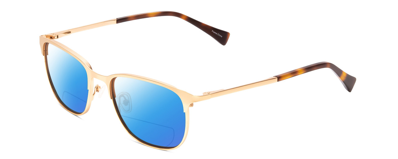 Profile View of Ernest Hemingway H4731 Designer Polarized Reading Sunglasses with Custom Cut Powered Blue Mirror Lenses in Matte Metallic Gold Unisex Cateye Full Rim Metal 52 mm