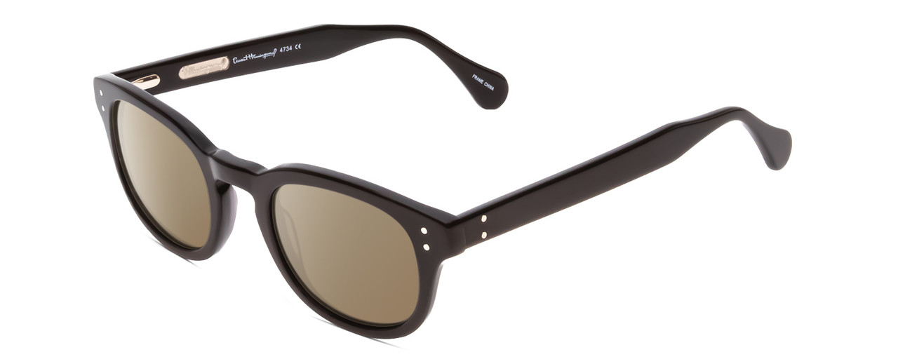 Profile View of Ernest Hemingway H4734 Designer Polarized Sunglasses with Custom Cut Amber Brown Lenses in Gloss Black Unisex Cateye Full Rim Acetate 49 mm