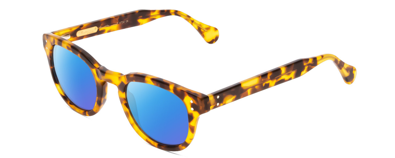 Profile View of Ernest Hemingway H4734 Designer Polarized Sunglasses with Custom Cut Blue Mirror Lenses in Gloss Tortoise Havana Yellow Gold Brown Ladies Cateye Full Rim Acetate 49 mm