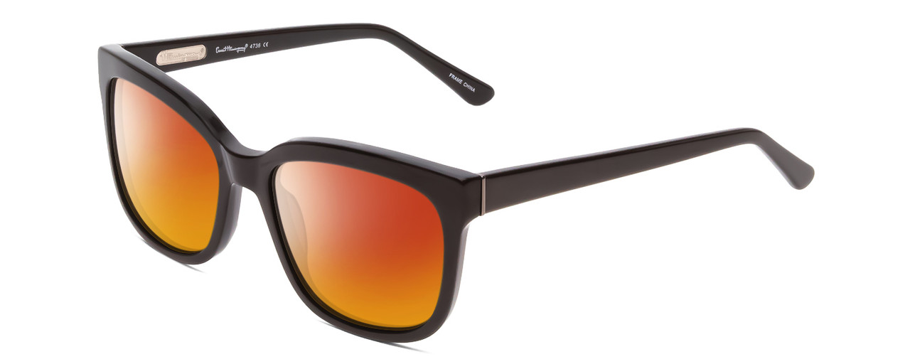 Profile View of Ernest Hemingway H4736 Designer Polarized Sunglasses with Custom Cut Red Mirror Lenses in Gloss Black Unisex Cateye Full Rim Acetate 53 mm