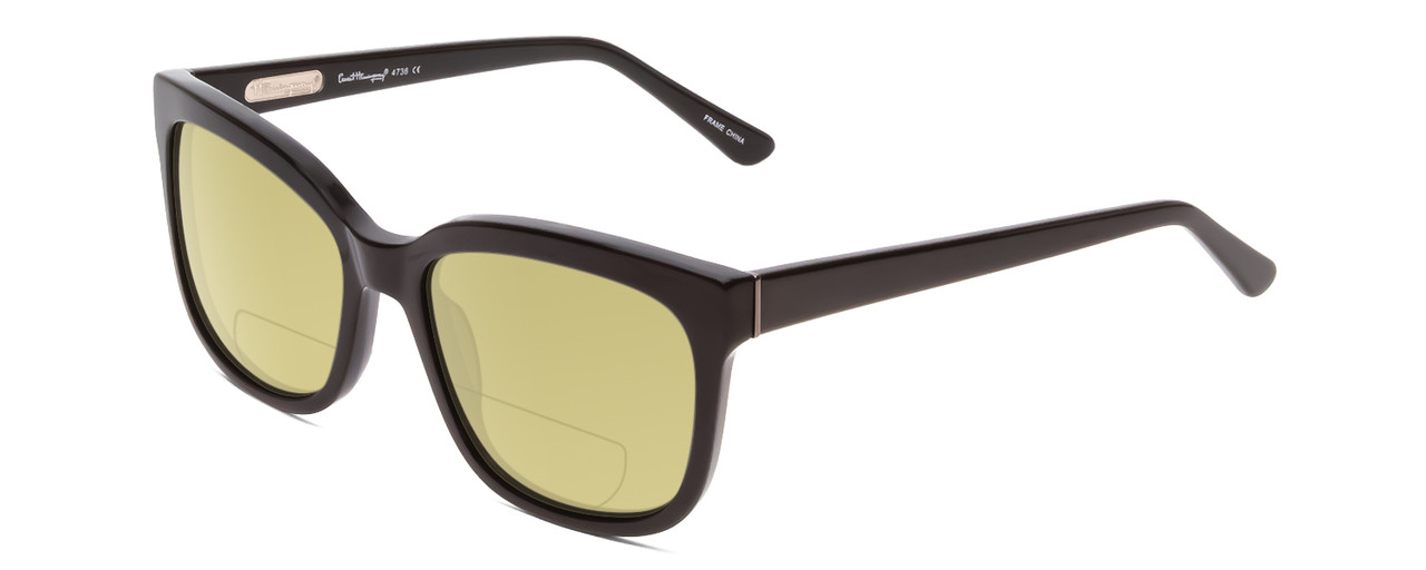 Profile View of Ernest Hemingway H4736 Designer Polarized Reading Sunglasses with Custom Cut Powered Sun Flower Yellow Lenses in Gloss Black Unisex Cateye Full Rim Acetate 53 mm