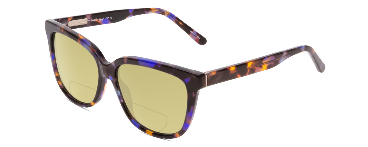 Profile View of Ernest Hemingway H4737 Designer Polarized Reading Sunglasses with Custom Cut Powered Sun Flower Yellow Lenses in Gloss Blue Amber Brown Violet Tortoise Glitter Unisex Cateye Full Rim Acetate 55 mm