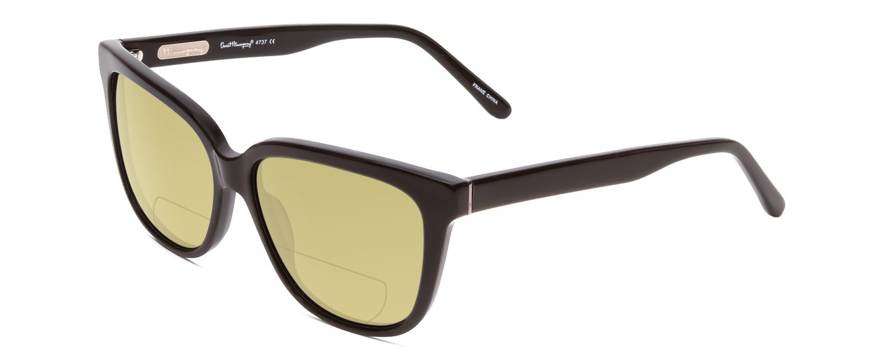 Profile View of Ernest Hemingway H4737 Designer Polarized Reading Sunglasses with Custom Cut Powered Sun Flower Yellow Lenses in Gloss Black Unisex Cateye Full Rim Acetate 55 mm