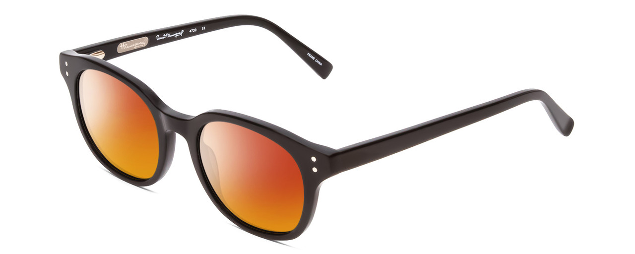 Profile View of Ernest Hemingway H4739 Designer Polarized Sunglasses with Custom Cut Red Mirror Lenses in Gloss Black Unisex Cateye Full Rim Acetate 53 mm