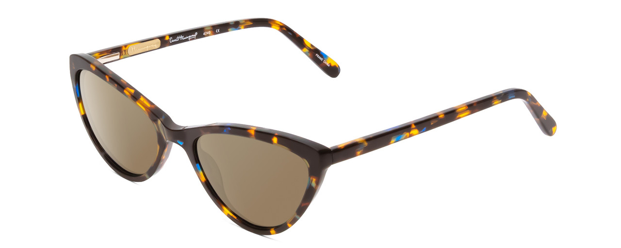 Profile View of Ernest Hemingway H4740 Designer Polarized Sunglasses with Custom Cut Amber Brown Lenses in Gloss Blue Yellow Brown Tortoise Havana Ladies Cateye Full Rim Acetate 56 mm