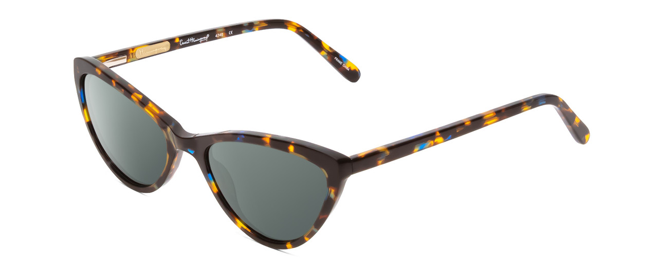 Profile View of Ernest Hemingway H4740 Designer Polarized Sunglasses with Custom Cut Smoke Grey Lenses in Gloss Blue Yellow Brown Tortoise Havana Ladies Cateye Full Rim Acetate 56 mm