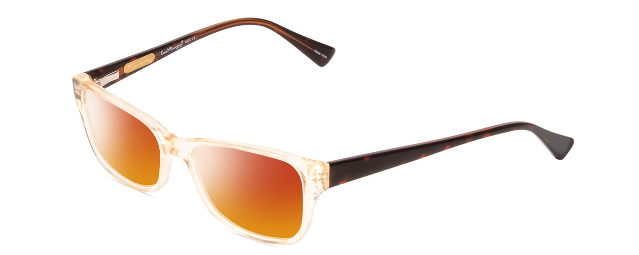 Profile View of Ernest Hemingway H4805 Designer Polarized Sunglasses with Custom Cut Red Mirror Lenses in Light Brown Beige Crystal Mist/Red Brown Tortoise Ladies Cateye Full Rim Acetate 52 mm
