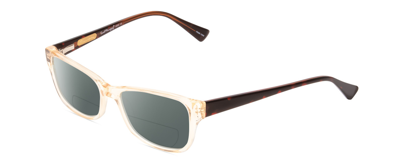 Profile View of Ernest Hemingway H4805 Designer Polarized Reading Sunglasses with Custom Cut Powered Smoke Grey Lenses in Light Brown Beige Crystal Mist/Red Brown Tortoise Ladies Cateye Full Rim Acetate 52 mm