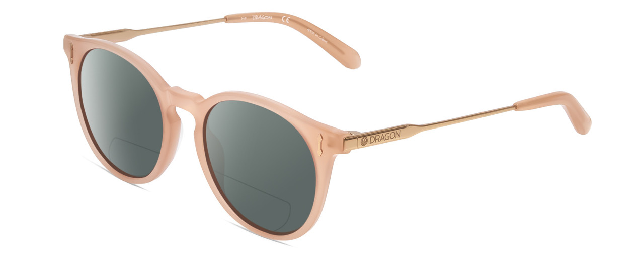 Profile View of Dragon Alliance DR520SI LL HYPE ION Designer Polarized Reading Sunglasses with Custom Cut Powered Smoke Grey Lenses in Seashell Crystal Peach Unisex Classic Full Rim Acetate 51 mm