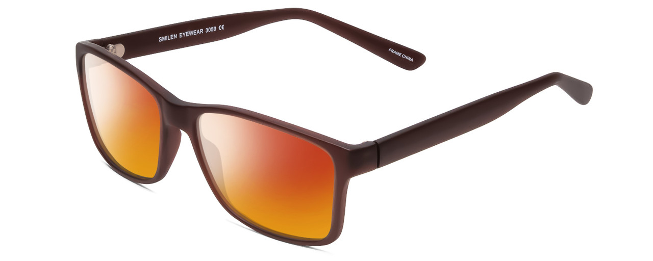 Profile View of 2000&Beyond 3059 Designer Polarized Sunglasses with Custom Cut Red Mirror Lenses in Matte Brown Mens Classic Full Rim Acetate 55 mm