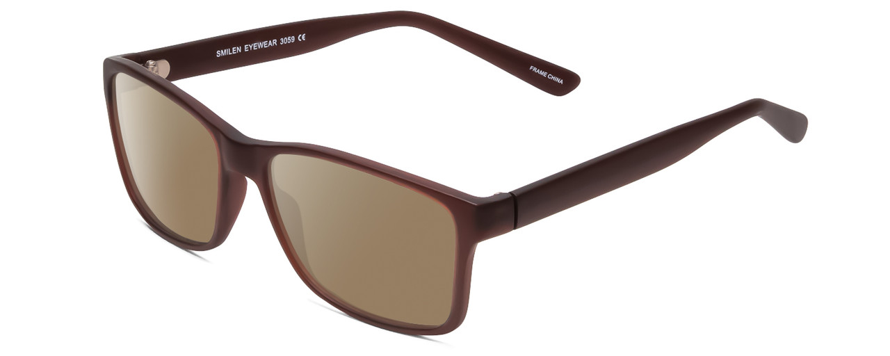 Profile View of 2000&Beyond 3059 Designer Polarized Sunglasses with Custom Cut Amber Brown Lenses in Matte Brown Mens Classic Full Rim Acetate 55 mm