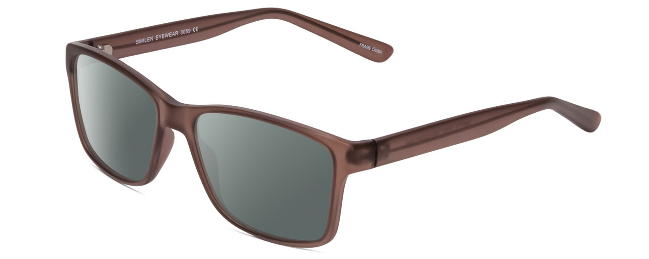 Profile View of 2000&Beyond 3059 Designer Polarized Sunglasses with Custom Cut Smoke Grey Lenses in Matte Grey Mens Classic Full Rim Acetate 55 mm