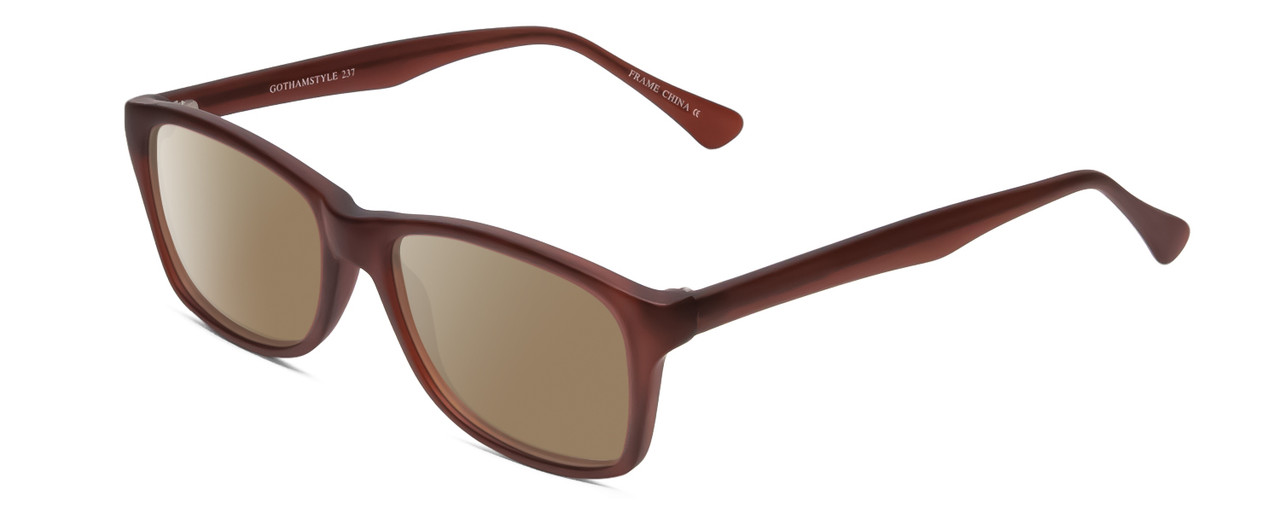 Profile View of Gotham Style 237 Designer Polarized Sunglasses with Custom Cut Amber Brown Lenses in Matte Brown Unisex Classic Full Rim Acetate 55 mm