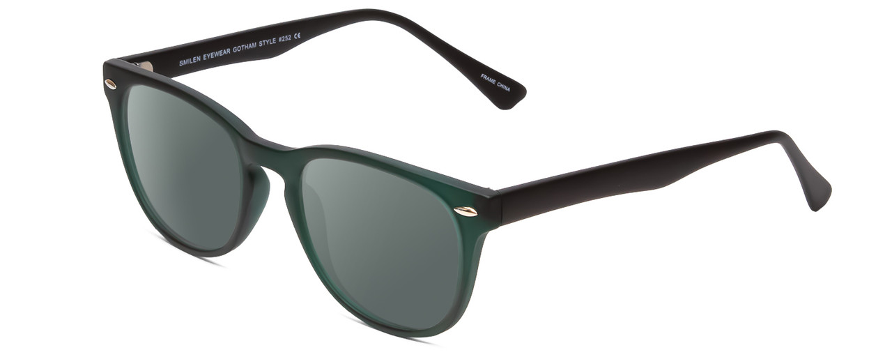 Profile View of Gotham Style 252 Designer Polarized Sunglasses with Custom Cut Smoke Grey Lenses in Matte Green Unisex Round Full Rim Acetate 52 mm