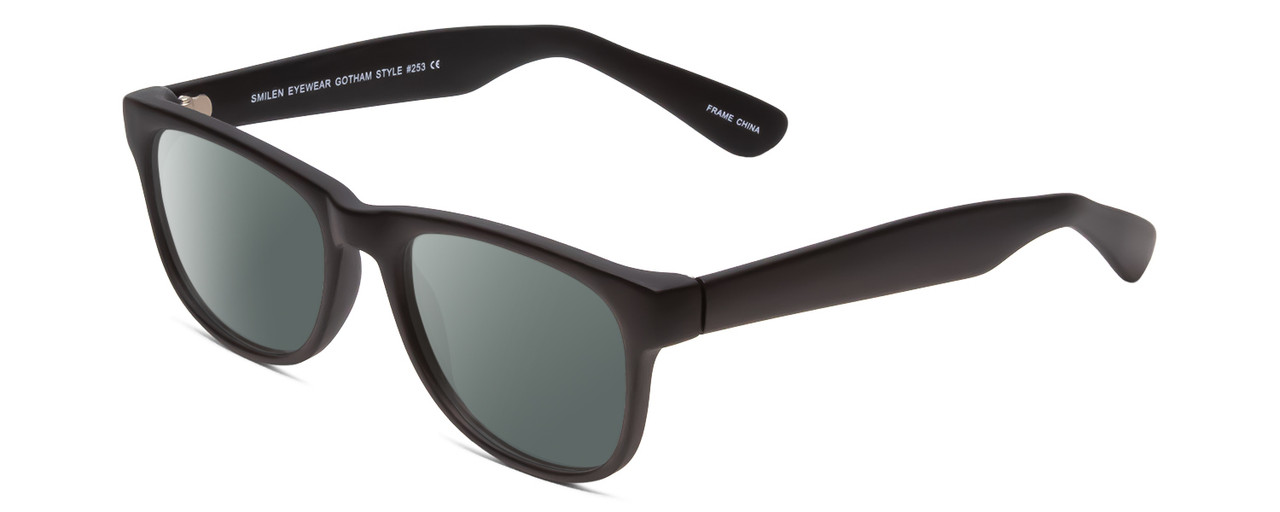 Profile View of Gotham Style 253 Designer Polarized Sunglasses with Custom Cut Smoke Grey Lenses in Matte Black Unisex Classic Full Rim Acetate 52 mm