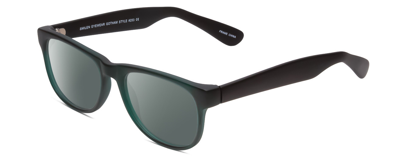 Profile View of Gotham Style 253 Designer Polarized Sunglasses with Custom Cut Smoke Grey Lenses in Matte Green Unisex Classic Full Rim Acetate 52 mm