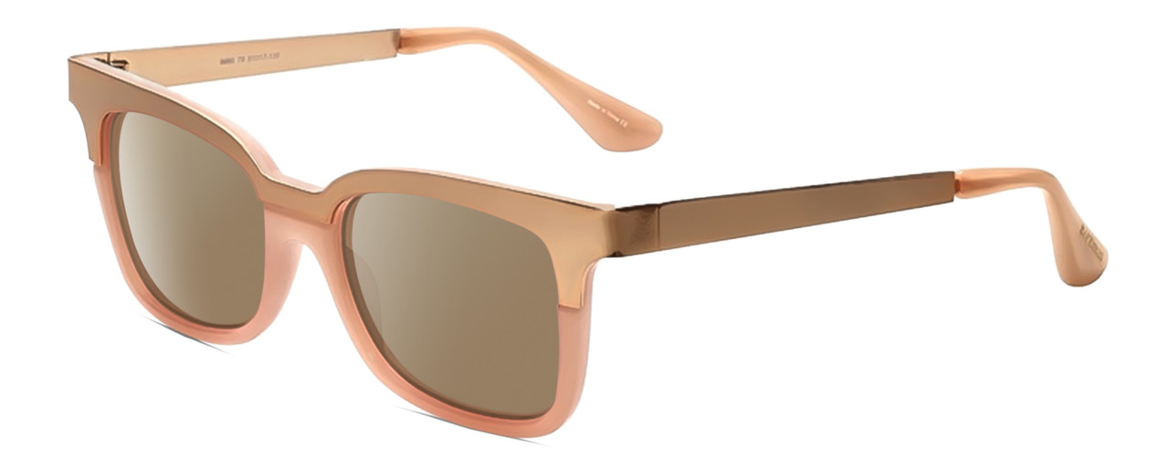 Profile View of Isaac Mizrahi IM90-79 Designer Polarized Sunglasses with Custom Cut Amber Brown Lenses in Rose Gold Unisex Cateye Full Rim Acetate 51 mm