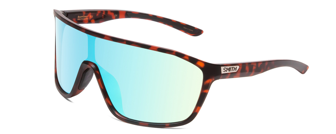 Profile View of Smith Optic Boomtown Unisex Sunglasses Tortoise Gold/Polarized Opal Mirror 135mm