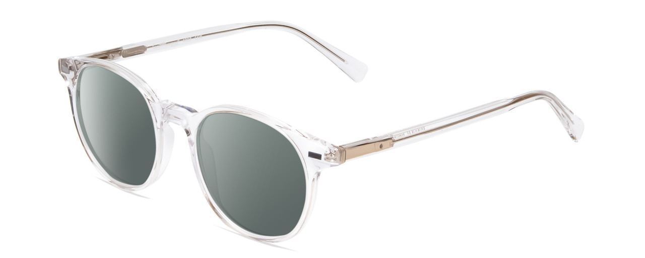 Profile View of Ernest Hemingway H4908 Designer Polarized Sunglasses with Custom Cut Smoke Grey Lenses in Clear Crystal Unisex Round Full Rim Acetate 49 mm