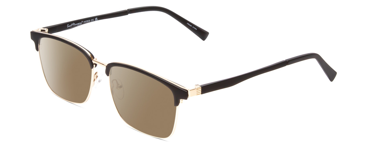 Profile View of Ernest Hemingway H4904 Designer Polarized Sunglasses with Custom Cut Amber Brown Lenses in Matte Black/Gold Unisex Cateye Full Rim Acetate 55 mm
