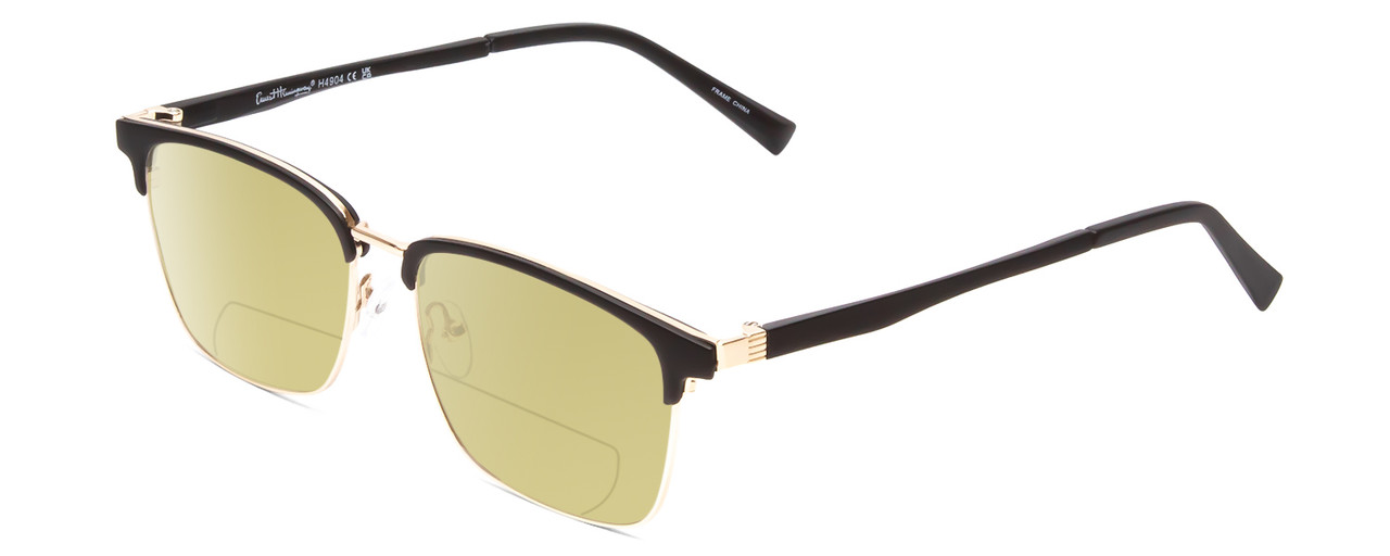 Profile View of Ernest Hemingway H4904 Designer Polarized Reading Sunglasses with Custom Cut Powered Sun Flower Yellow Lenses in Matte Black/Gold Unisex Cateye Full Rim Acetate 55 mm