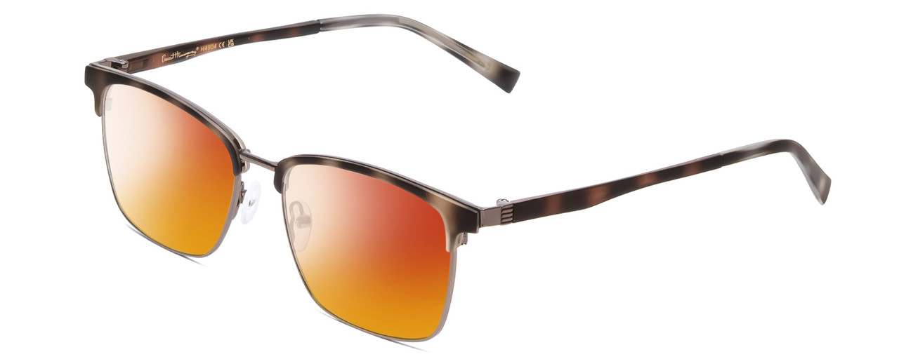 Profile View of Ernest Hemingway H4904 Designer Polarized Sunglasses with Custom Cut Red Mirror Lenses in Matte Grey Tortoise Havana/Gun Metal Unisex Cateye Full Rim Acetate 55 mm