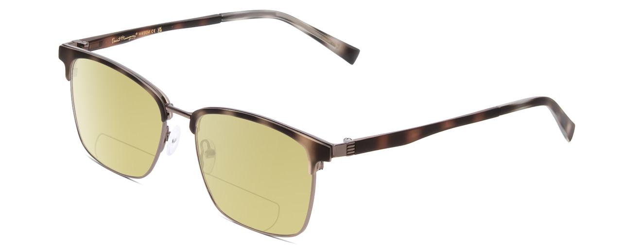 Profile View of Ernest Hemingway H4904 Designer Polarized Reading Sunglasses with Custom Cut Powered Sun Flower Yellow Lenses in Matte Grey Tortoise Havana/Gun Metal Unisex Cateye Full Rim Acetate 55 mm