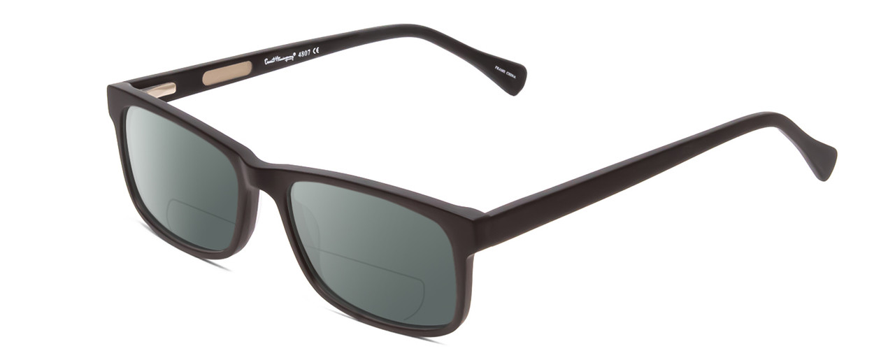 Profile View of Ernest Hemingway H4807 Designer Polarized Reading Sunglasses with Custom Cut Powered Smoke Grey Lenses in Matte Black Unisex Square Full Rim Acetate 54 mm