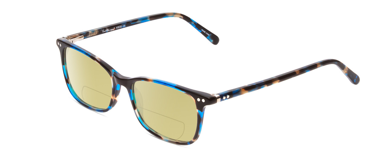 Profile View of Ernest Hemingway H4808 Designer Polarized Reading Sunglasses with Custom Cut Powered Sun Flower Yellow Lenses in Blue Brown Black Glitter Marble Ladies Cateye Full Rim Acetate 52 mm