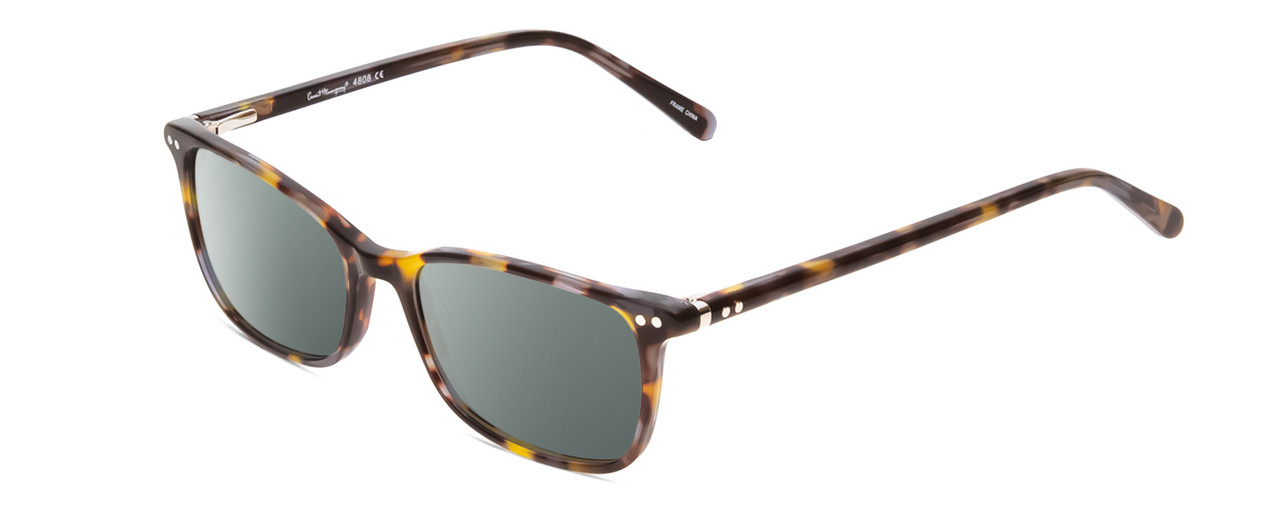 Profile View of Ernest Hemingway H4808 Designer Polarized Sunglasses with Custom Cut Smoke Grey Lenses in Brown Yellow Gold Marble Ladies Cateye Full Rim Acetate 52 mm