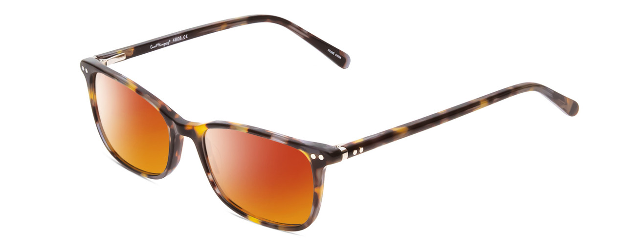 Profile View of Ernest Hemingway H4808 Designer Polarized Sunglasses with Custom Cut Red Mirror Lenses in Brown Yellow Gold Marble Ladies Cateye Full Rim Acetate 52 mm