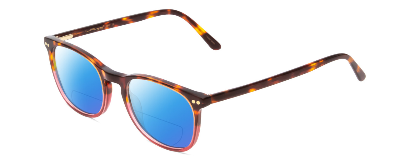 Profile View of Ernest Hemingway H4812 Designer Polarized Reading Sunglasses with Custom Cut Powered Blue Mirror Lenses in Brown Yellow Tortoise Havana/Rose Red Crystal Fade Ladies Round Full Rim Acetate 49 mm