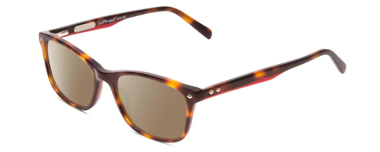 Profile View of Ernest Hemingway H4815 Designer Polarized Sunglasses with Custom Cut Amber Brown Lenses in Amber Brown Tortoise Havana Ladies Cateye Full Rim Acetate 52 mm