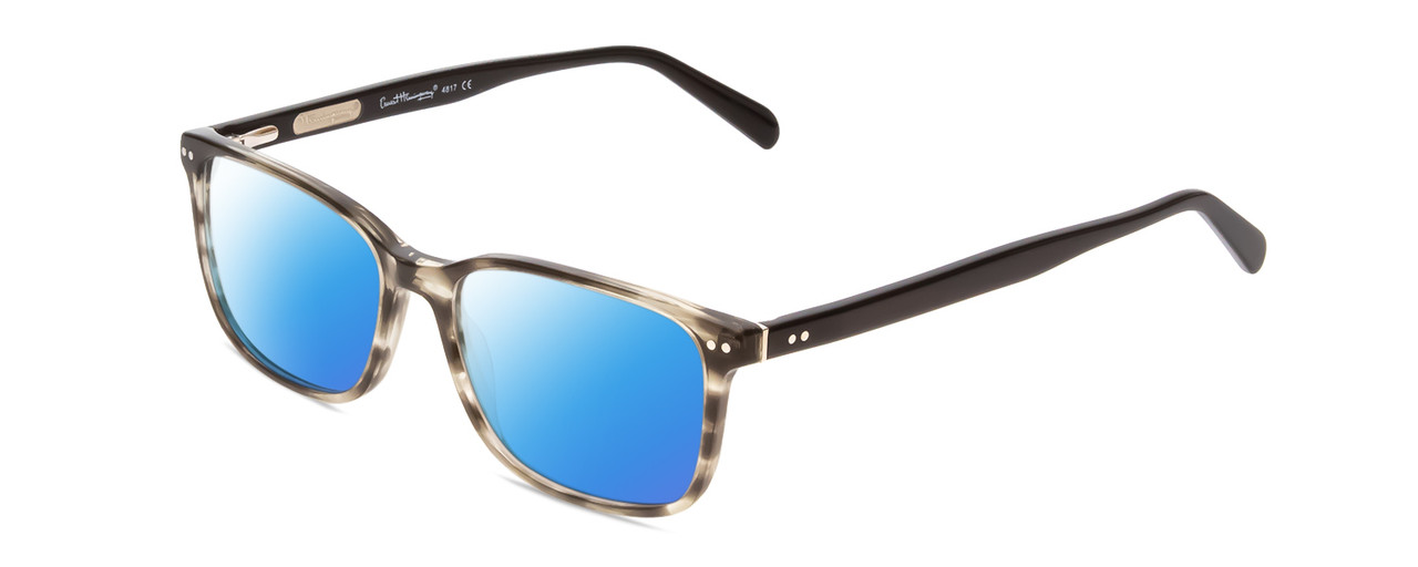 Profile View of Ernest Hemingway H4817 Designer Polarized Sunglasses with Custom Cut Blue Mirror Lenses in Grey Black Marble Crystal Unisex Oval Full Rim Acetate 55 mm