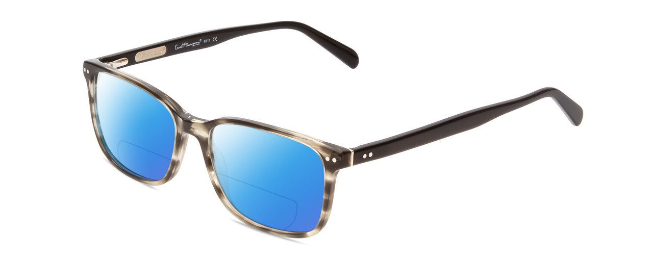 Profile View of Ernest Hemingway H4817 Designer Polarized Reading Sunglasses with Custom Cut Powered Blue Mirror Lenses in Grey Black Marble Crystal Unisex Oval Full Rim Acetate 55 mm