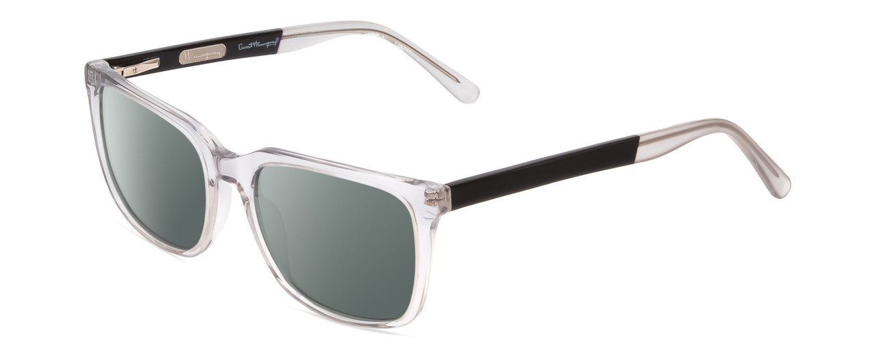 Profile View of Ernest Hemingway H4823 Designer Polarized Sunglasses with Custom Cut Smoke Grey Lenses in Clear Crystal/Matte Black Unisex Square Full Rim Acetate 53 mm